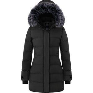 Women's Charcoal Long Quilted Winter Coat Puffer Jacket With Hood